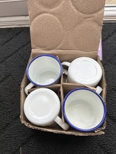 4 x White Enamel Mugs Metal Camping Fishing Camper