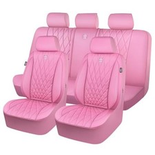 CAR PASS 5 Seats Piping Luxury Leather Seat Covers Anti-Slip Full Set Pink