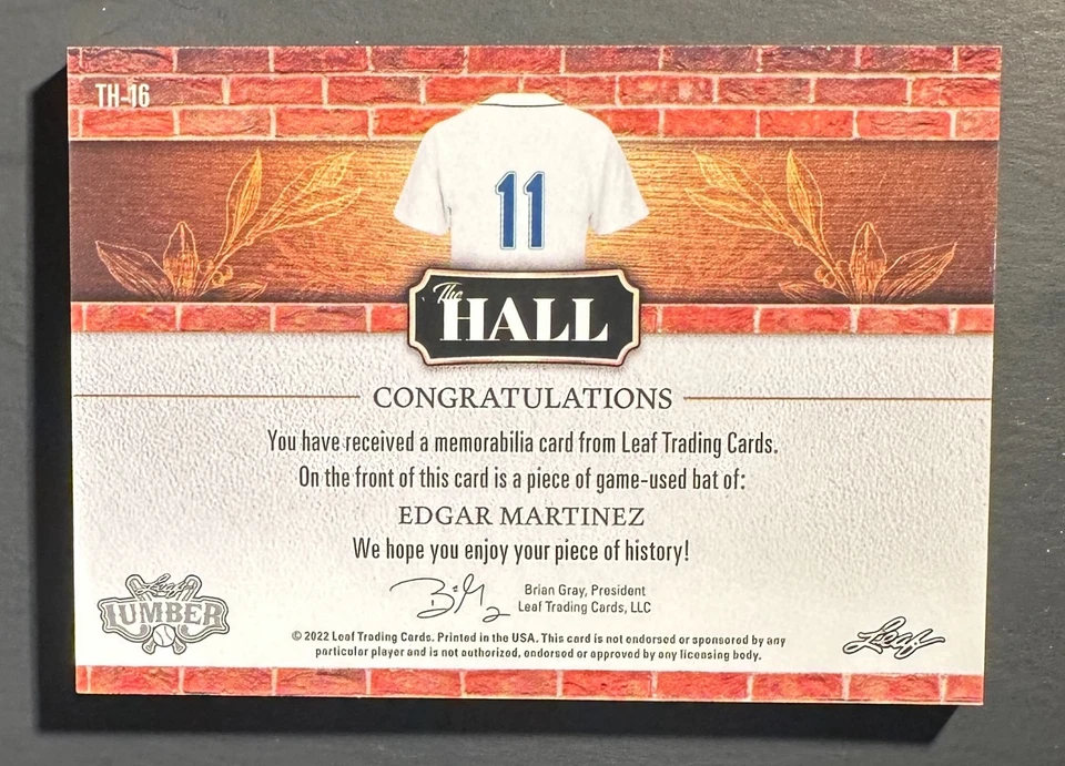 2022 Leaf Lubmer 2019 THE HALL Edgar Martinez Bat Mem /6 Seattle Mariners - Image 2 of 2