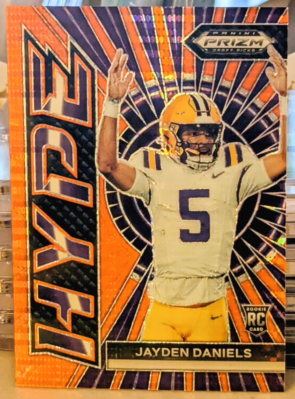 Jayden Daniels Panini Prizm Draft Picks Hype #HPJD Orange Pulsar