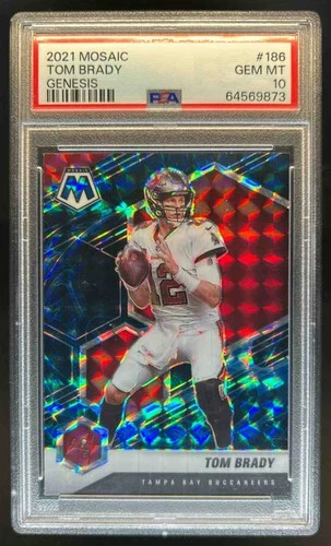 2021 Panini Mosaic Tom Brady Prizm Genesis #186 Buccaneers PSA 10 GEM MINT