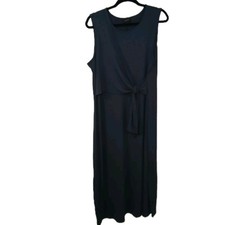 J.Jill Wearever Collection Navy Jersey Knit Sleeveless Midi Dress Size L Tie