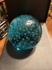 Vintage Bullicante Bubble Dark Blue Circle Art Glass Paperweight — photo 1