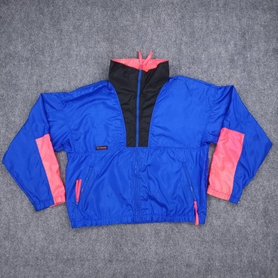 Vintage Columbia Jacket Mens Large Blue Pink Radial Sleeve Windbreaker 90s VTG
