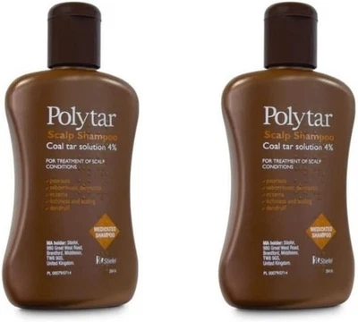 Polytar Scalp Shampoo, Coal Tar Solution 4%, For Scalp Treatments - 2 x150ml
