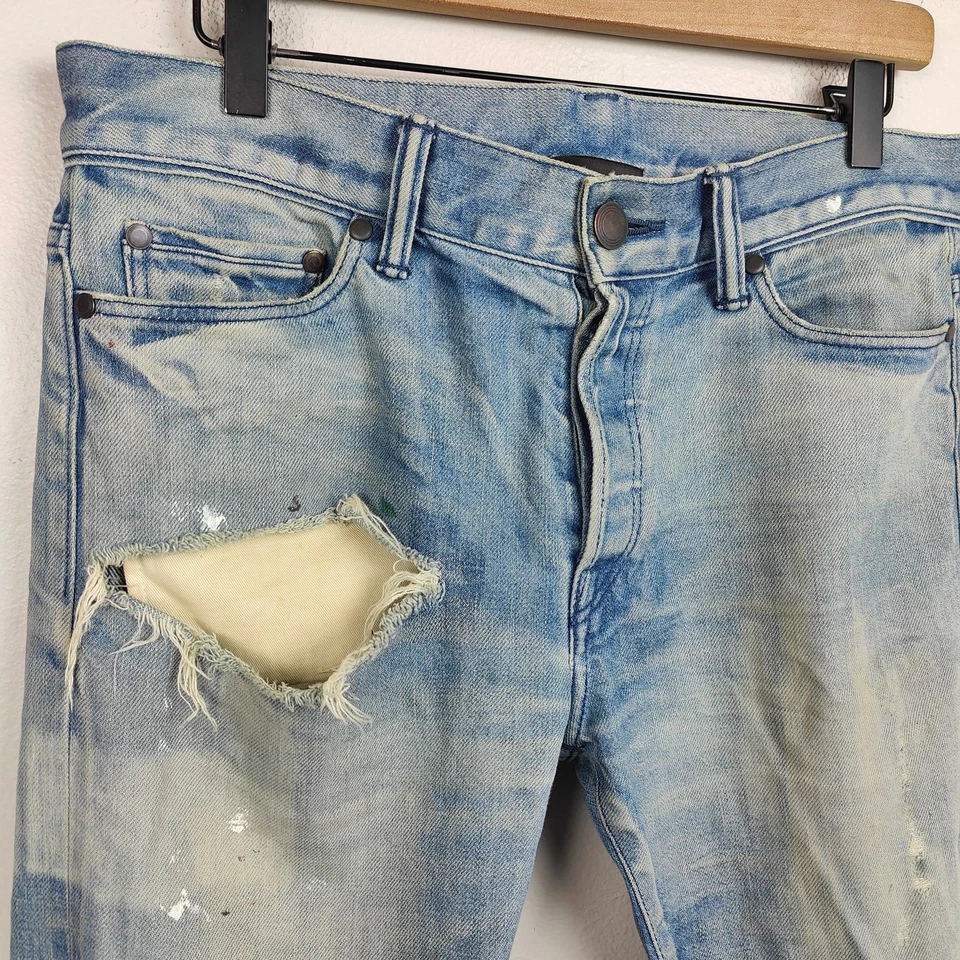 Pantalones de mezclilla John Elliott The Cast 2 índigo blanqueados para hombre 30 desgastados hechos en Japón Foto 2 de 4