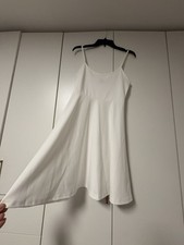 White Fit & Flare Mini Dress Scoop Neck Sleeveless Polyester Pullover