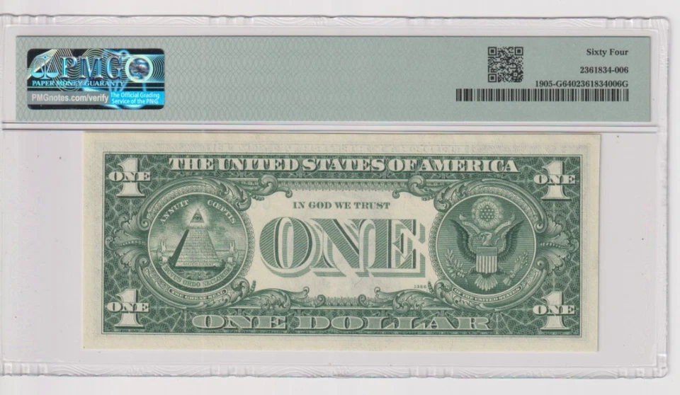 **LOW SERIAL No** Fr 1905-G 1969B $1 FRN G00000957A PMG 64 CHICAGO 1969-B - Image 2 of 2