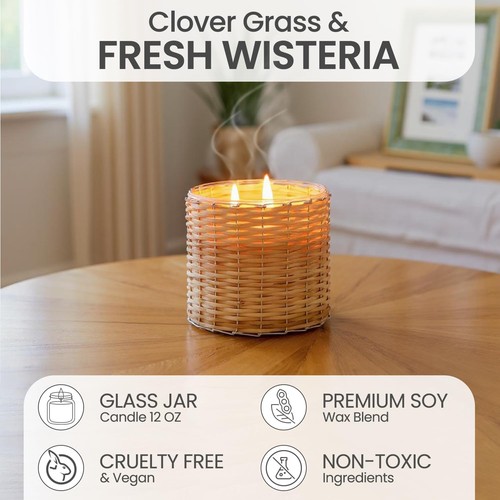 FIELD FLEUR Cut Grass Scented Candle – 12oz Luxury Soy Wax, 2-Wick in Hand - Picture 4 of 8