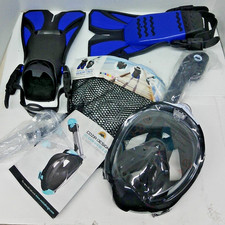 Cozia Design Snorkel Mask Full Face Foldable and Adjustable Snorkel Fins S/M 