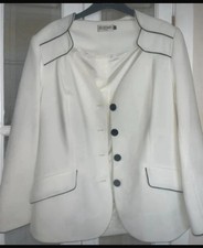 White blazer jacket with black button detailing. Chic. Art deco. Size 14