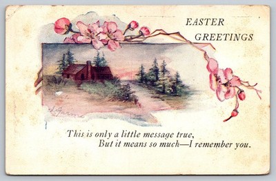 1925 Vintage Easter Postcard Baltimore MD Hand Painted Art Cabin Blossom Tree