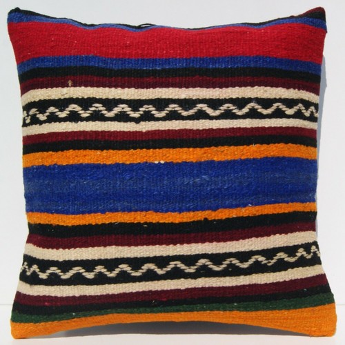 18"x18" Handwoven Turkish Wool Kilim Pillow 45x45 cm Traditional Design 3 pillow - Picture 2 of 7