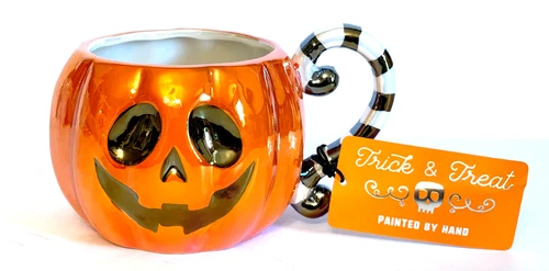 HALLOWEEN TRICK OR TREAT OPALESENT JACK-O-LANTERN LARGE MUG. GORGEOUS!