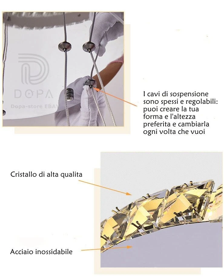 Lampadario a Sospensione LED 85W Doppio Cuore Cristallo con 3 Tonalità Luce IP20 - Immagine 4 di 4