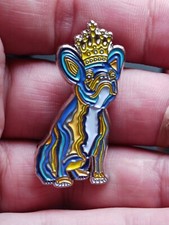French Bulldog Crown Lapel Pin Silver Enamel Dual Posted Limited Edition Wilson 