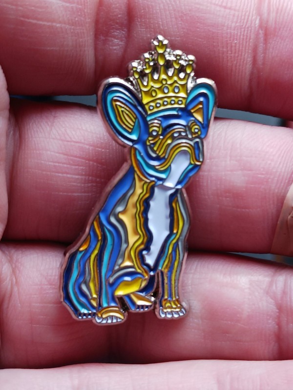 French Bulldog Crown Lapel Pin Silver Enamel Dual Posted Limited Edition Wilson 