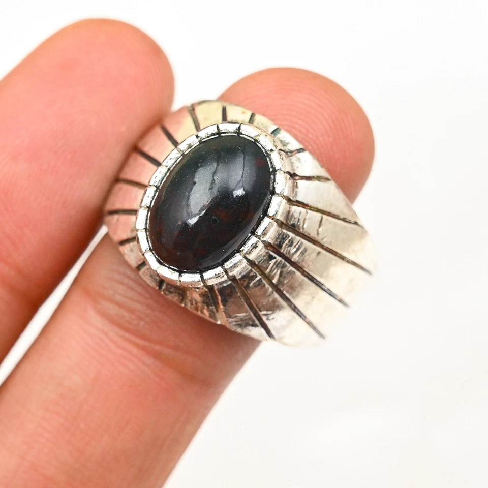 Anillo de piedra de sangre azul para hombre de plata de ley 925 popular precioso anillo todas las tallas M489 Foto 2 de 4