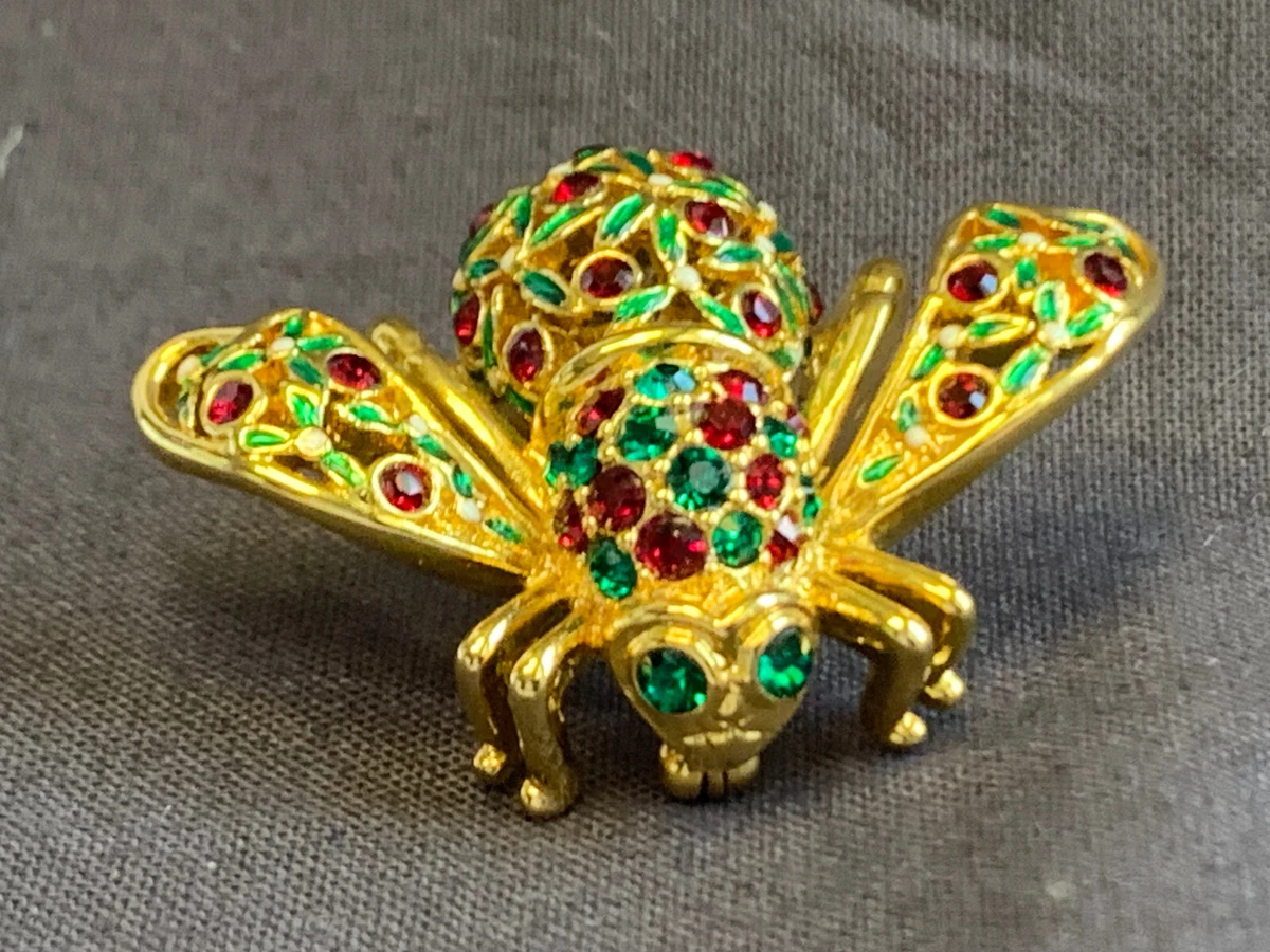 Joan Rivers Collection Poinsettia Bee Pin Fashion Jewelry Crystal Enamel Brooch
