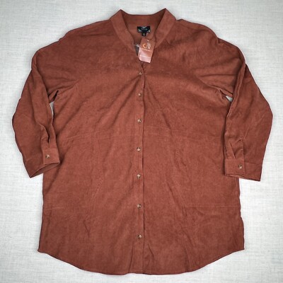 Perch Blu Pepper 3/4 Sleeve Button Down Top 1X Terra Cotta Corduroy Pockets New