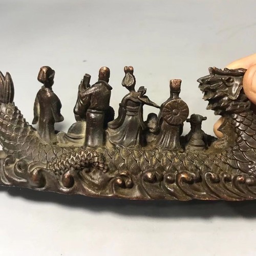Chinese Vintage Bronze Collection, Eight Immortals Dragon Boat Decoration Crafts - Picture 5 of 8