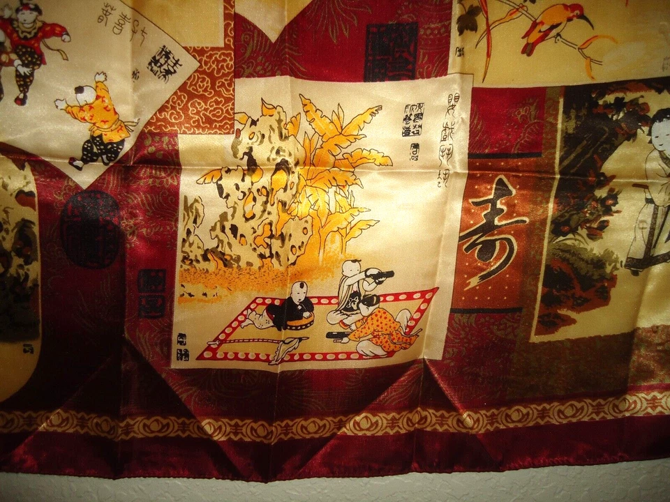 #3 De Colección Dalia 100% Seda Bufanda con Cuadros Chinos "Bai Zi Tu" Deseando Foto 3 de 4