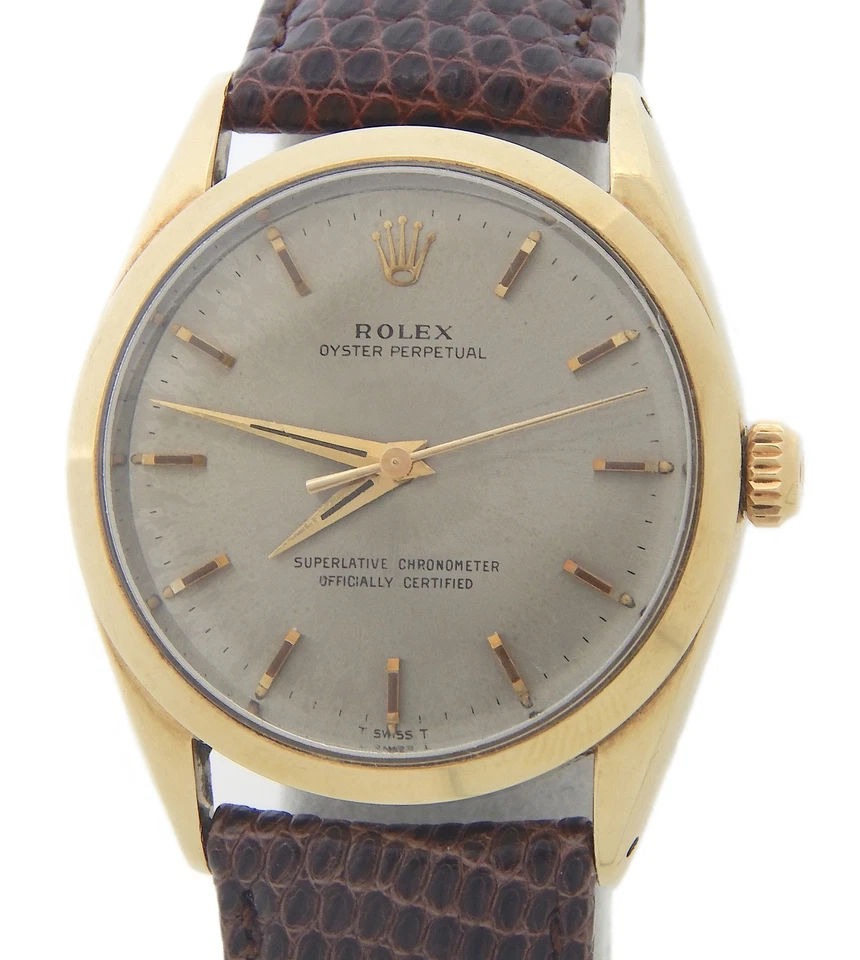 Mens Rolex 14K Gold Shell 1024 Oyster Perpetual No-Date Watch Slate Gray Dial