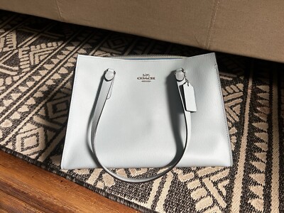 Auth COACH Tatum Carryall C4078 Solid Color Double Face Leather Navy F/S