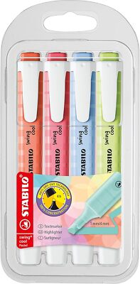 Textmarker - STABILO swing cool Pastel - 4er Pack - Korallrot, Kirschblütenrosa,