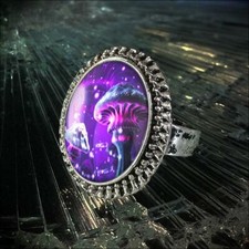 Magic Mushroom Psychedelic Fantasy Handmade Glass Ring