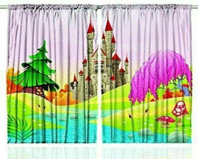 Ambesonne Kids Curtains Fairy Castle Princess Pink Multi 2-Panels 108''x63'', NOP