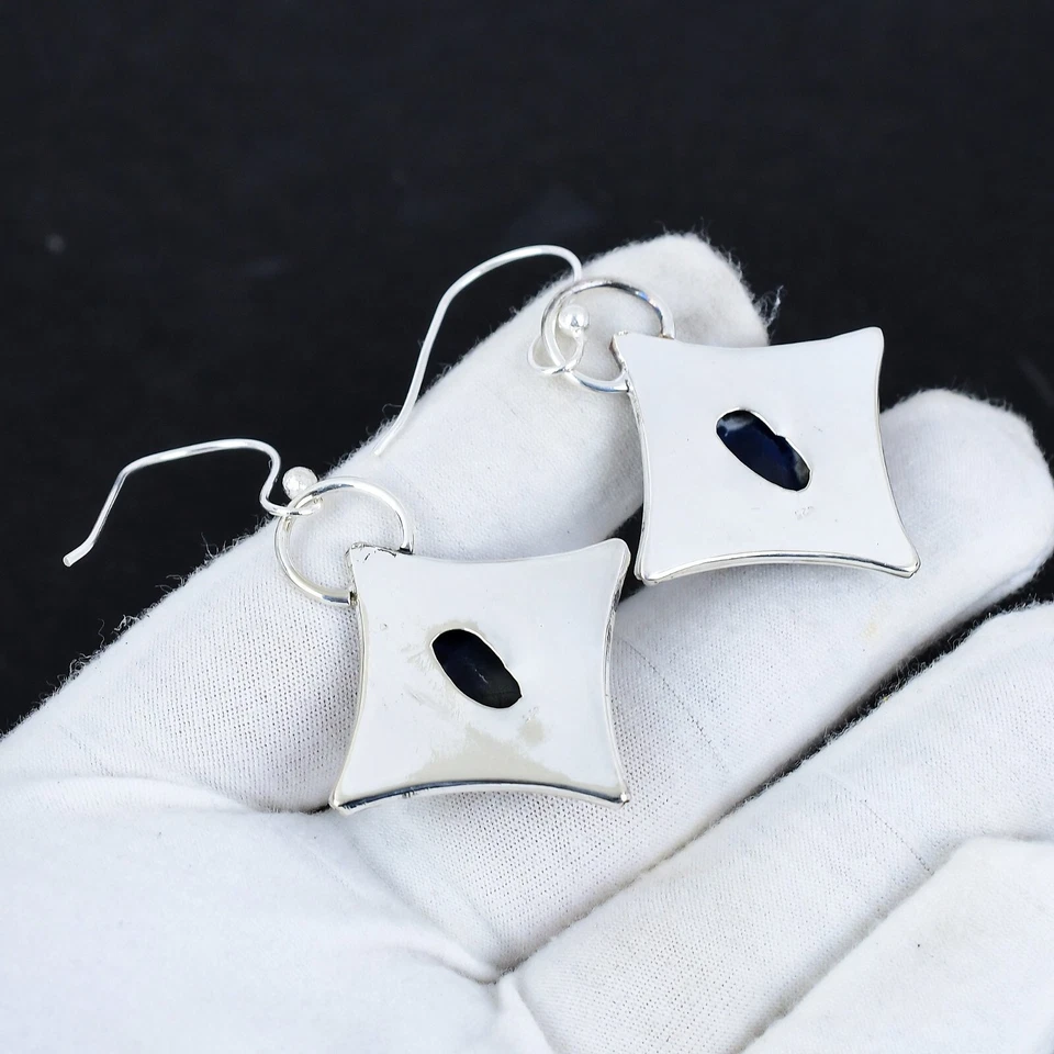 Naturale Sodalite Gemma 925 Argento Sterling Gioielli Fatto Donna Orecchini - Immagine 3 di 4