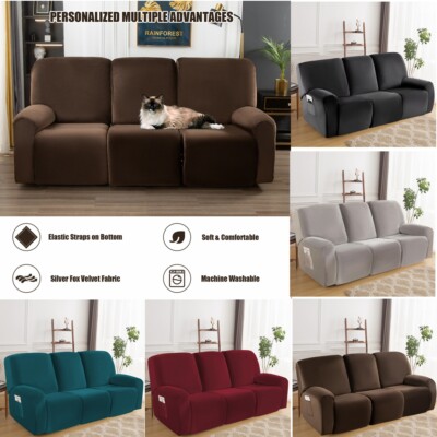 Velvet Recliner Sofa Cover 8-Piece Stretch Reclining Couch Covers for  Seater
