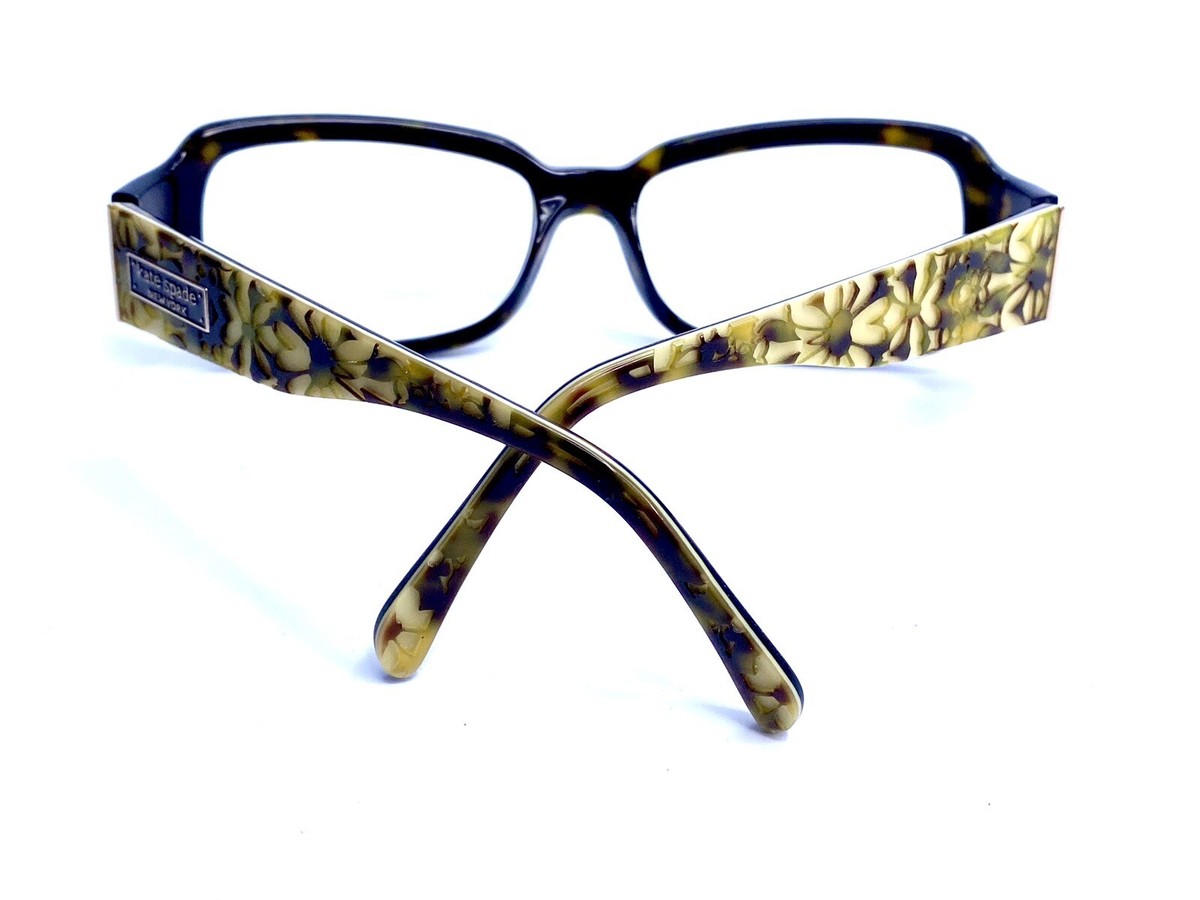 Kate Spade Tortoise Lucite Rectangle Glasses Floral Temples  display picture 3