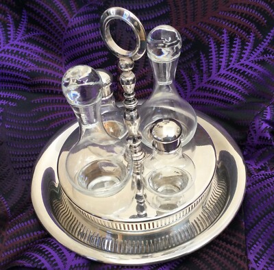 PB Peruzzi & Bozzi ITALY 5-Piece CRUET SET Modernist Silver Plate & Crystal  NEW