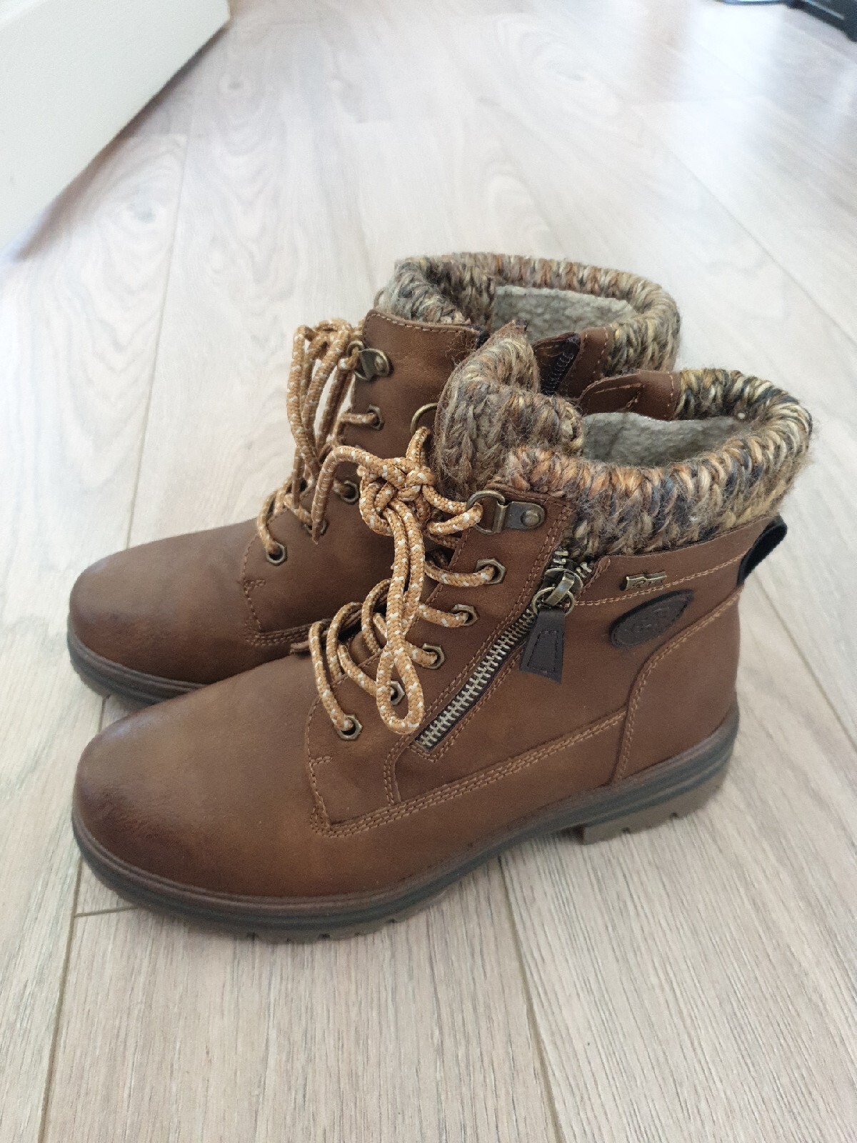 Relife Pavers Womens Tan LaceUp zip Ankle Boots Size uk 4 eu37 rrp£55