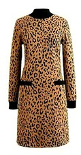 NWOT J Crew Leopard Knit Sweater Dress with Black Mockneck, Cuffs & Pockets XXS
