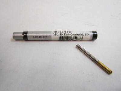 HSP6-1/8-120° Degree 1/8'' Countersink, 6 Flutes, Cobalt, Tin Finish M42