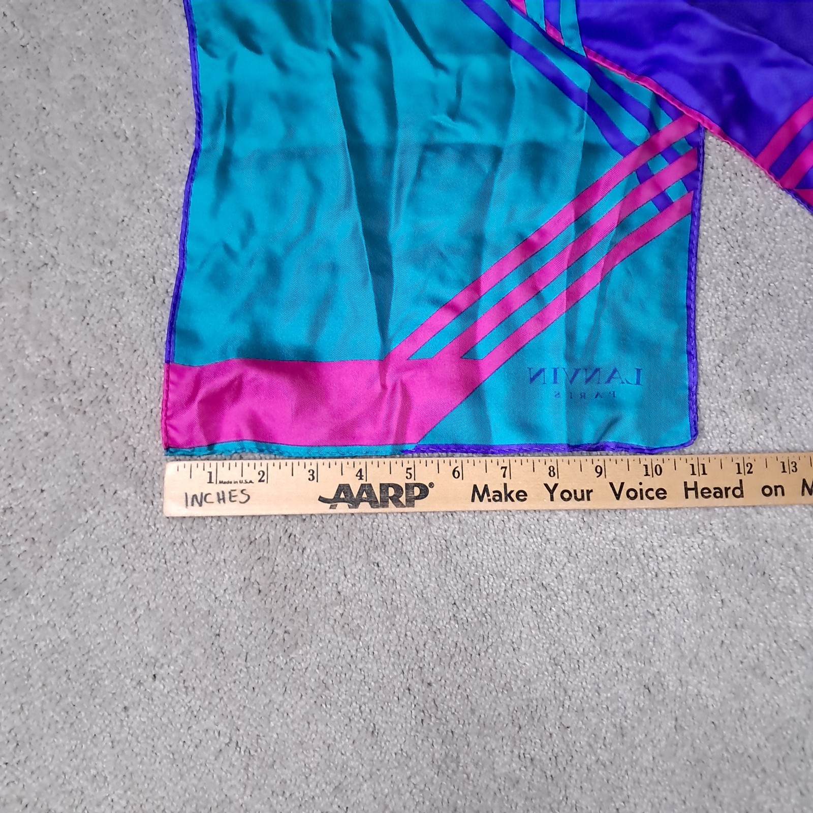 Vintage Lanvin Paris 100% Silk Scarf Retro Colors Blue Purple Pink Japan