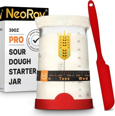 NeoRov Pro Sourdough Starter Kit - 39 Oz Glass Sourdough Starter Jar Red