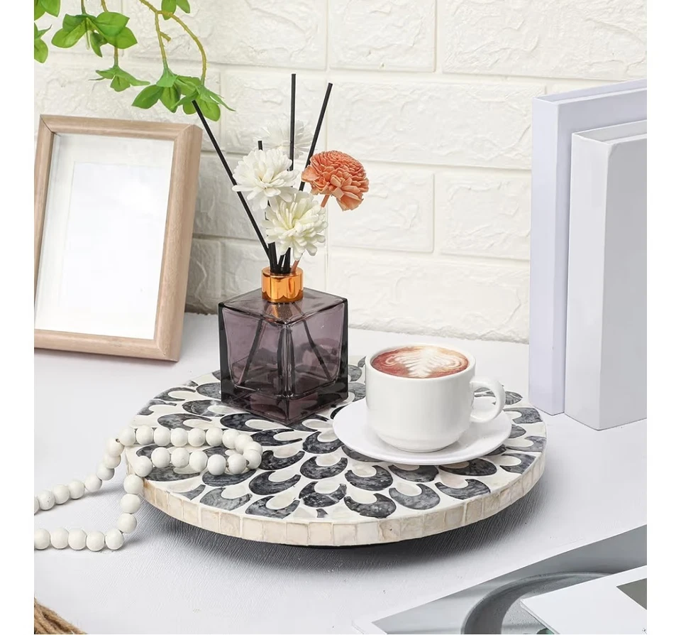 Mother of Pearl 懒人 Susan 桌转盘收纳木圆旋转... — 第 2/4 张图片