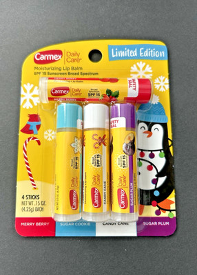 Carmex Daily Care Lip Balm Limited Edition 4 Sticks Sugar Cookie Sugar Plum