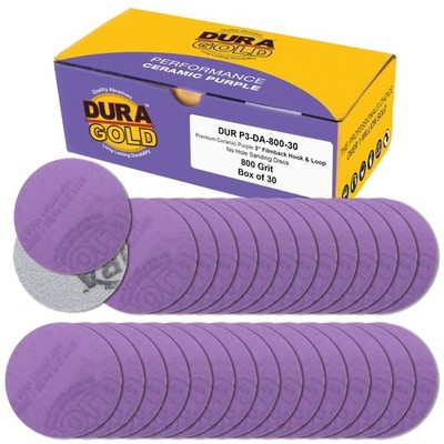 Dura-Gold Premium 800 Grit 3'' Purple Film Ceramic Sanding Discs, Box of 30 - ...