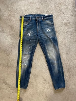 Dsquared2 Slim Stretch Jeans Men s SIZE 31 Blue Distressed Paint Splatter Italy 