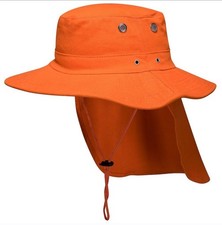 Orange Youth Bucket Hat Neck Cover Flap Sun Wide Brim Fishing Outdoor Cap S/M