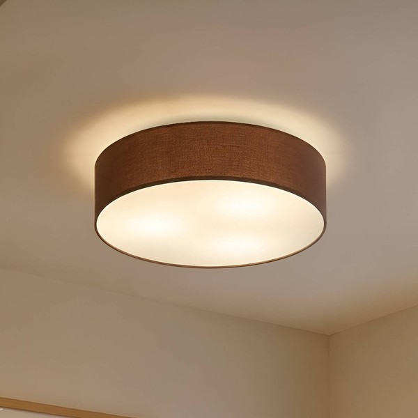 Lindby Textil Deckenleuchte Rund 50 Cm, Deckenlampe Stoff Braun, 3X E27 Max. 11W-image