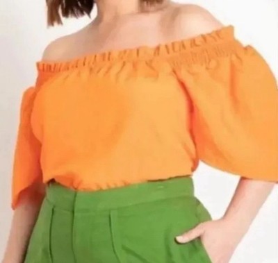 Eloquii Alexa Flutter Sleeve Blouse Short Sleeves Lightweight Orange Size 14 NWT