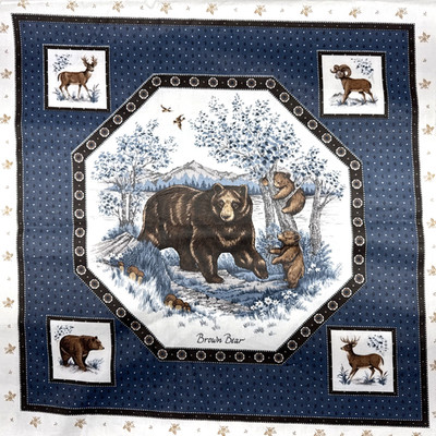 Cranston Cotton American Wildlife Blue 2 Fabric Panels Bear & Deer #31