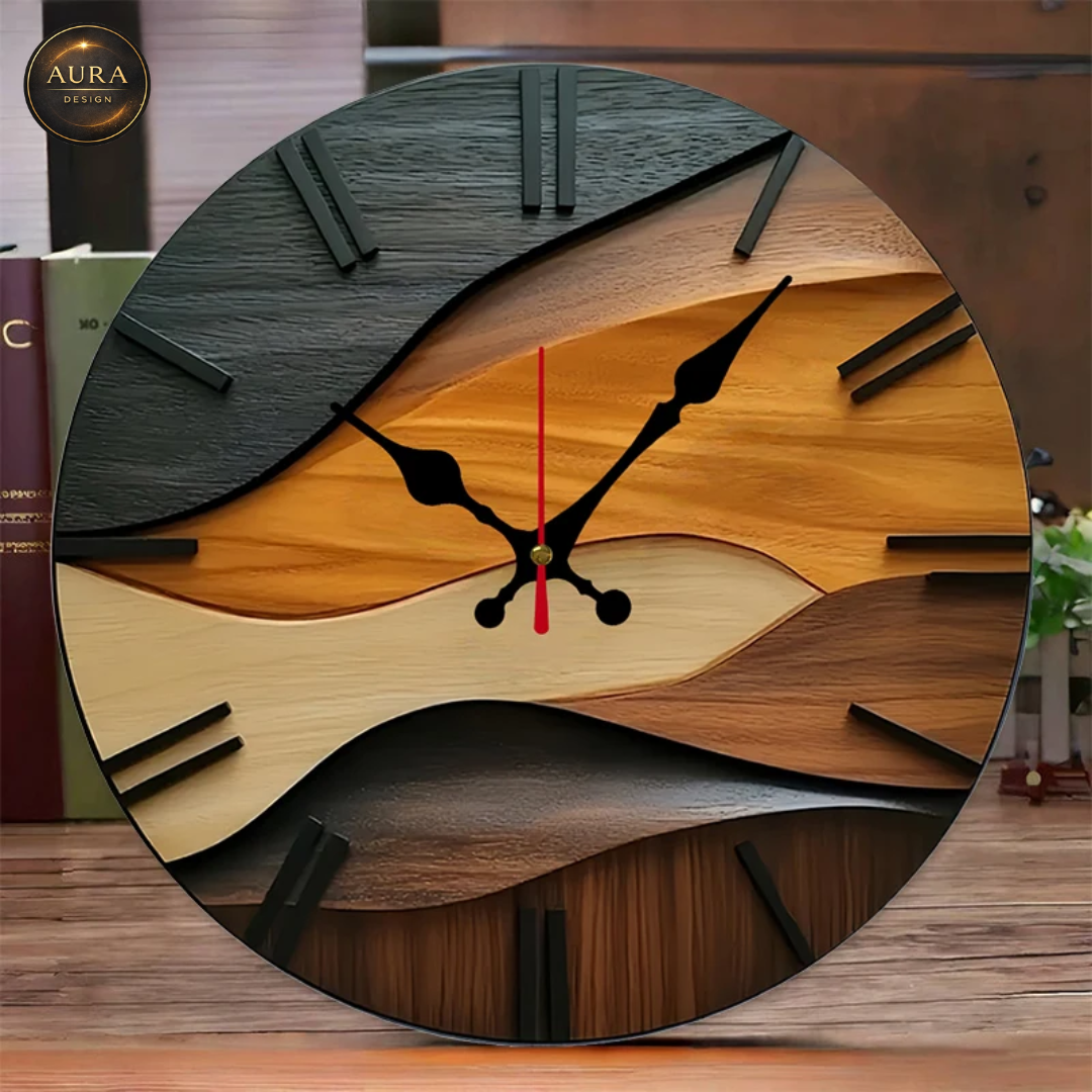 Modern Wall Clock 25cm - Nordic Wood Design for 2D Home