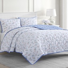 Martha Stewart 100 Cotton 3 Piece Reversible Quilt Set Washed Percale Light